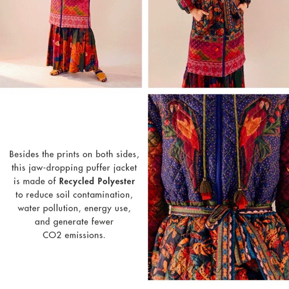 Farm Rio Mixed Patchwork Midi Reversible Puffer J… - image 2